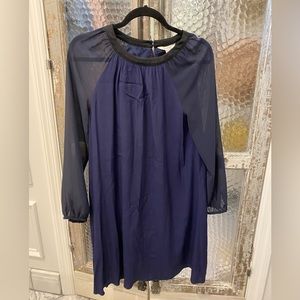Boden Women's Nerissa Dress Navy Blue Sheer Black Trim Long Sleeve Size 6